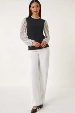 Roman White 2 in 1 Polka Dot Mesh Top