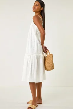 Roman White Broderie Frill Tiered Midi Dress