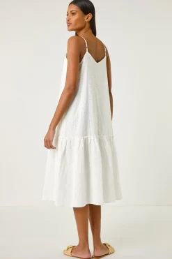 Roman White Broderie Frill Tiered Midi Dress