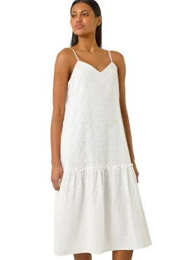 Roman White Broderie Frill Tiered Midi Dress