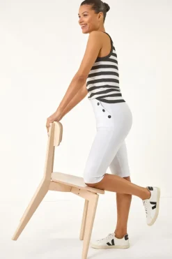 Roman White Buttoned Pocket Cropped Shorts