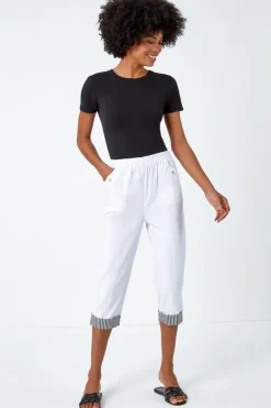 Roman White Contrast Detail Cropped Stretch Trouser