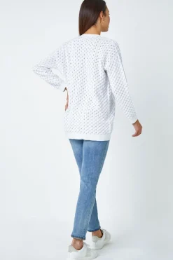 Roman White Cotton Blend Waffle Knit Cardigan