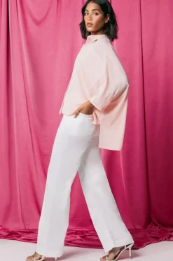 Roman White Cotton Blend Wide Leg Stretch Jeans