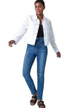 Roman White Cotton Blend Broderie Sleeve Jacket