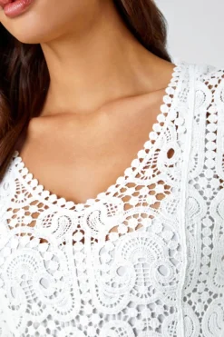 Roman White Cotton Crochet Tunic Top