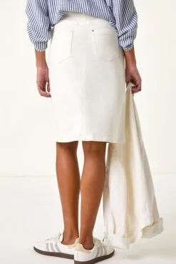 Roman White Cotton Denim Stretch A line Skirt