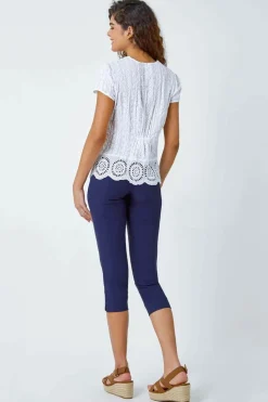 Roman White Cotton Embroidered Crinkle Blouse