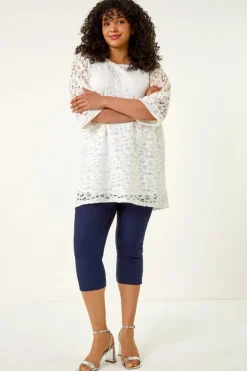 Roman White Curve Lace Front Stretch Top