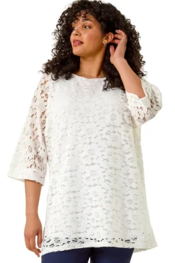 Roman White Curve Lace Front Stretch Top