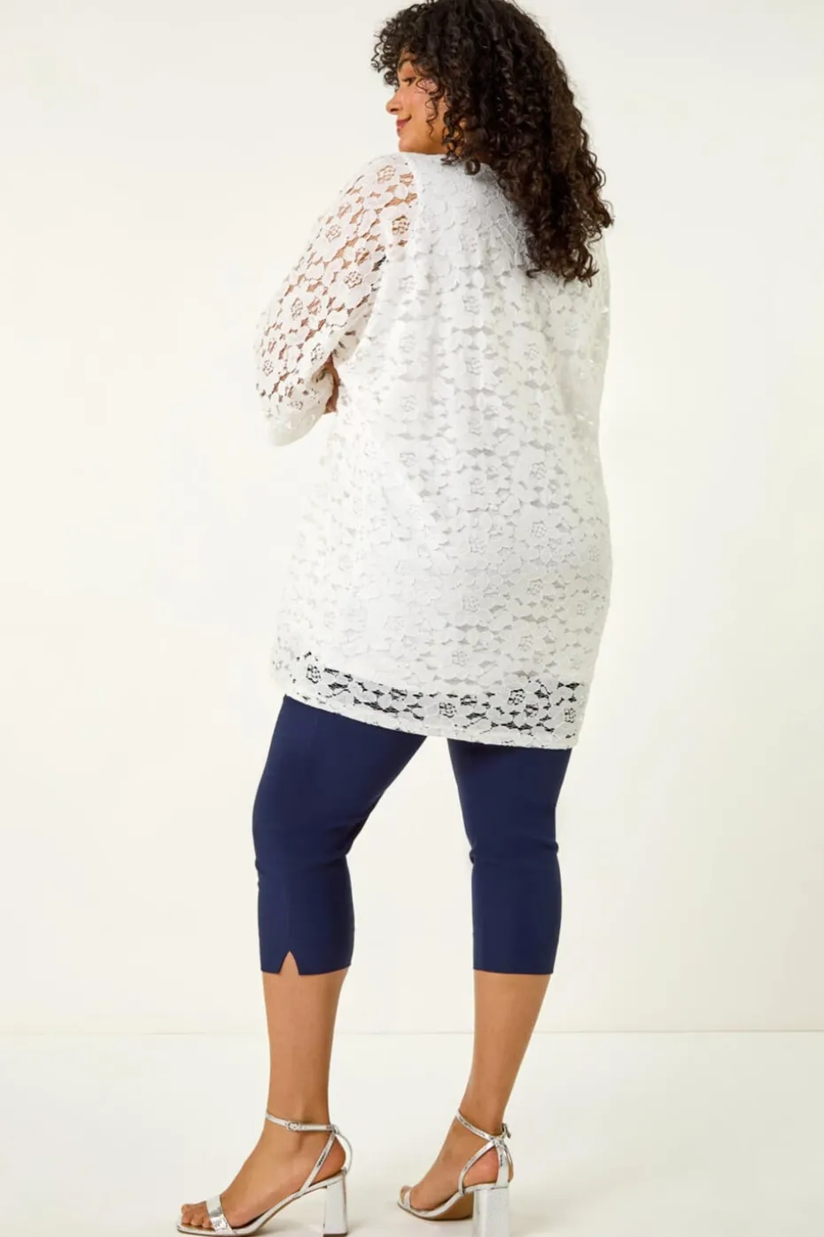 Roman White Curve Lace Front Stretch Top