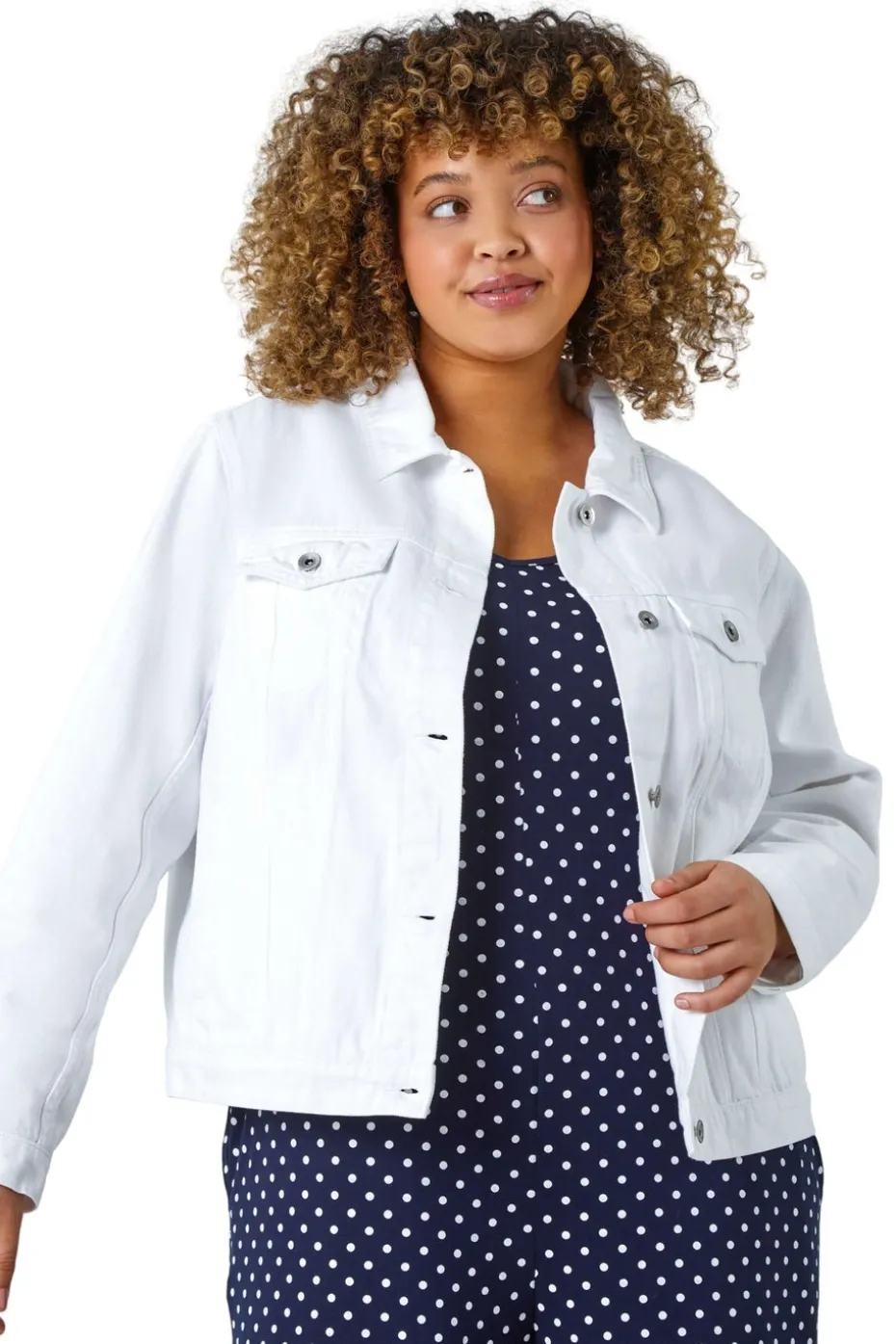Roman White Curve Mid Wash Denim Jacket