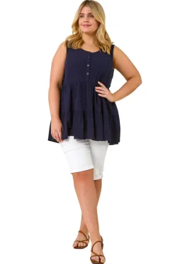 Roman White Curve Stretch Knee Length Denim Shorts