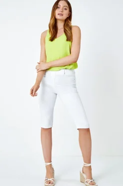 Roman White Denim Stretch Knee Length Pedal Pusher