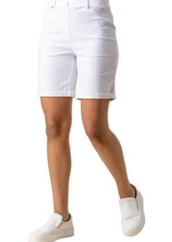 Roman White Elastic Waist Turn Up Stretch Shorts