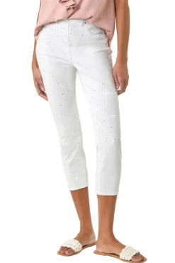 Roman White Embellished Cropped Stretch Jeggings