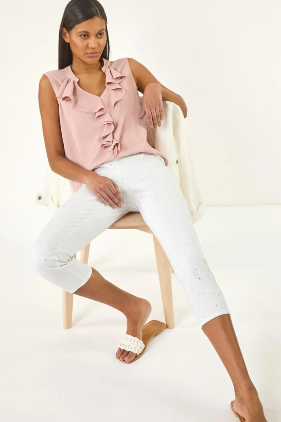 Roman White Embellished Cropped Stretch Jeggings