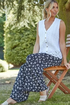 Roman White Eyelet Detail Embroidered Crinkle Blouse