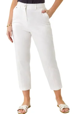 Roman White Petite Cotton Ankle Grazer Tapered Trousers
