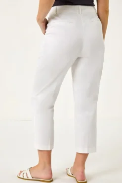Roman White Petite Cotton Ankle Grazer Tapered Trousers