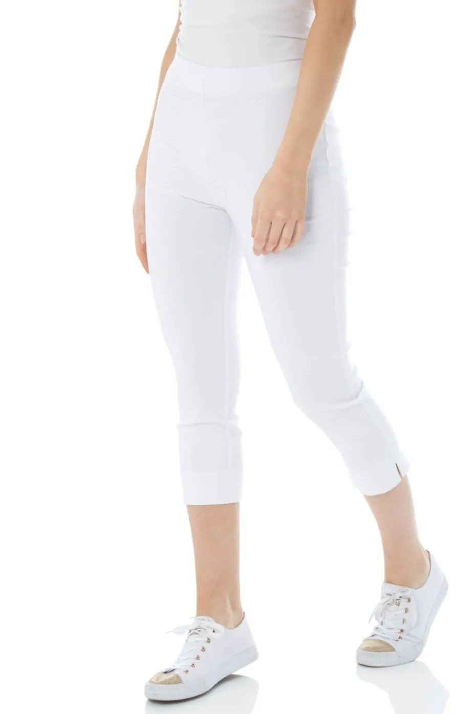 Roman White Petite Cropped Stretch Trousers