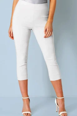 Roman White Petite Cropped Stretch Trousers