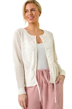 Roman White Petite Floral Button Up Cardigan