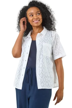 Roman White Petite Jacquard One Pocket Shirt