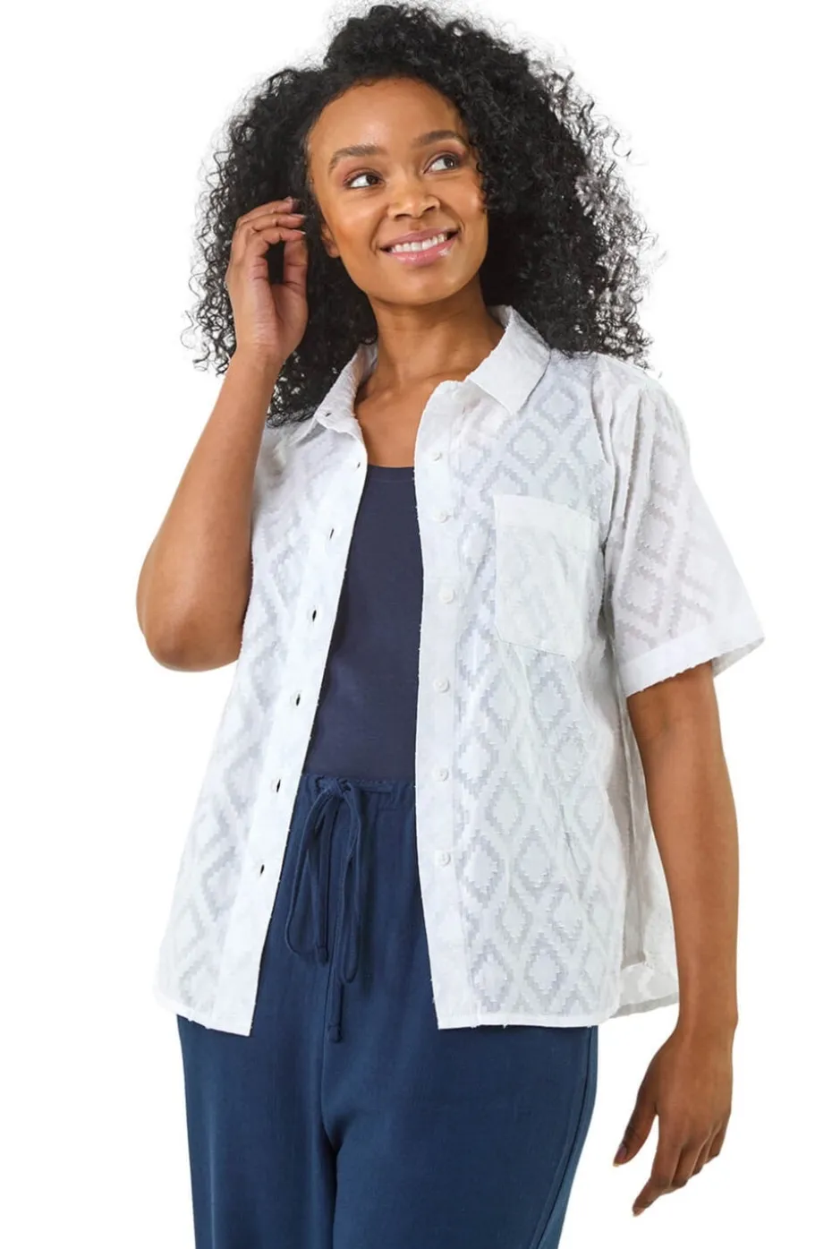 Roman White Petite Jacquard One Pocket Shirt