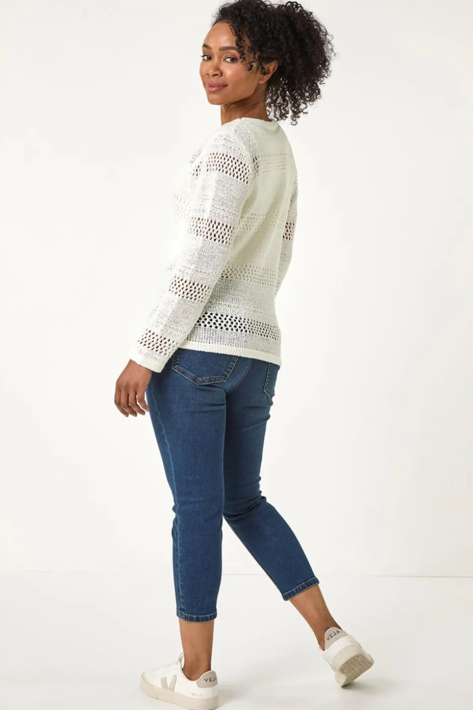 Roman White Petite Open Knit Jumper