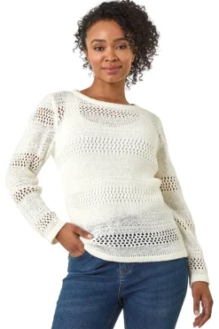 Roman White Petite Open Knit Jumper