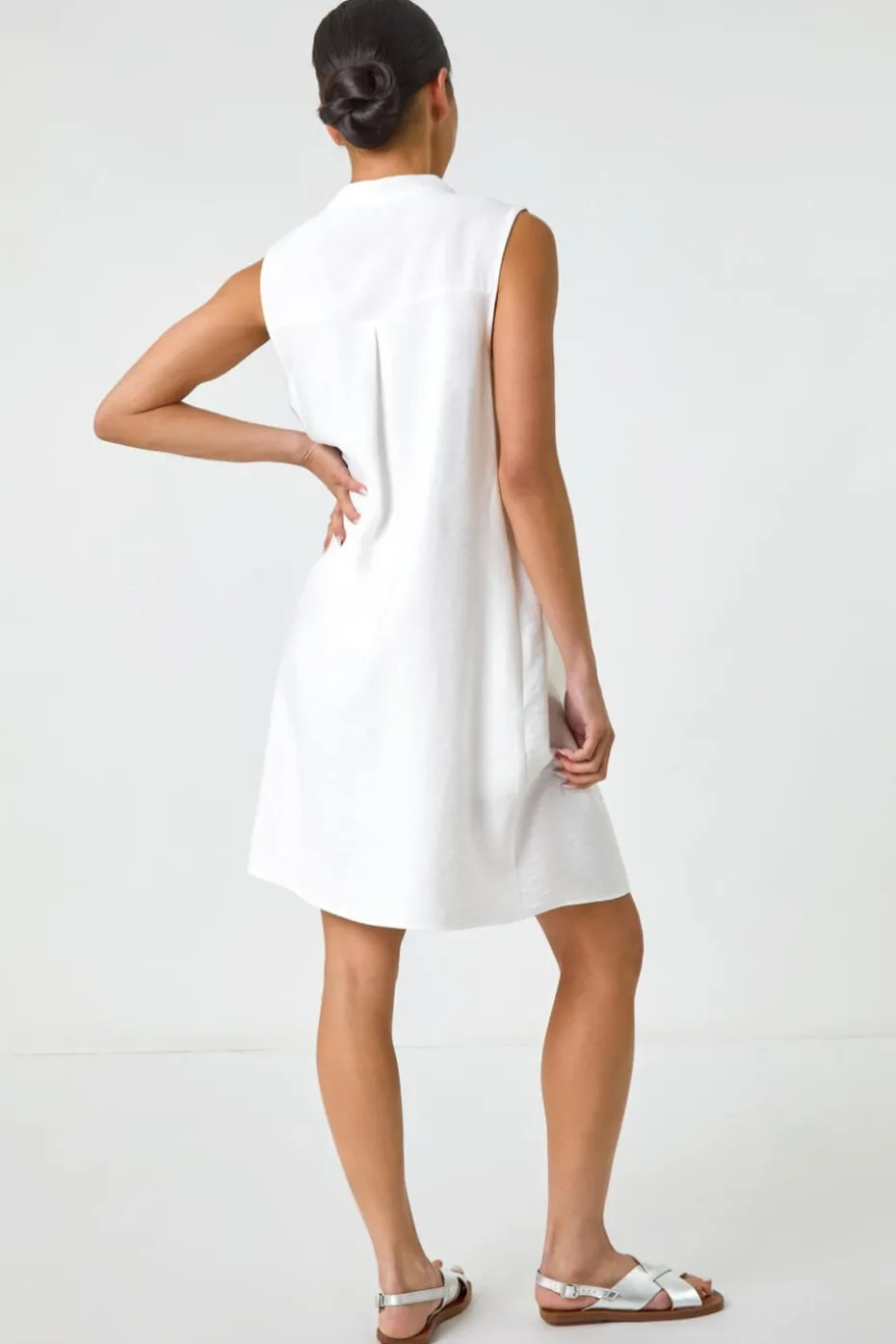 Roman White Petite Pintuck Pocket Dress