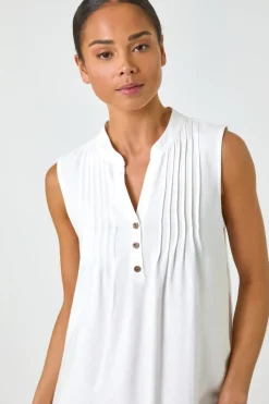 Roman White Petite Pintuck Pocket Dress