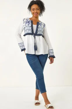 Roman White Petite Tassel Detail Jacket