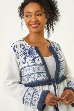 Roman White Petite Tassel Detail Jacket