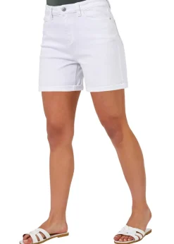 Roman White Stretch Denim Mom Shorts