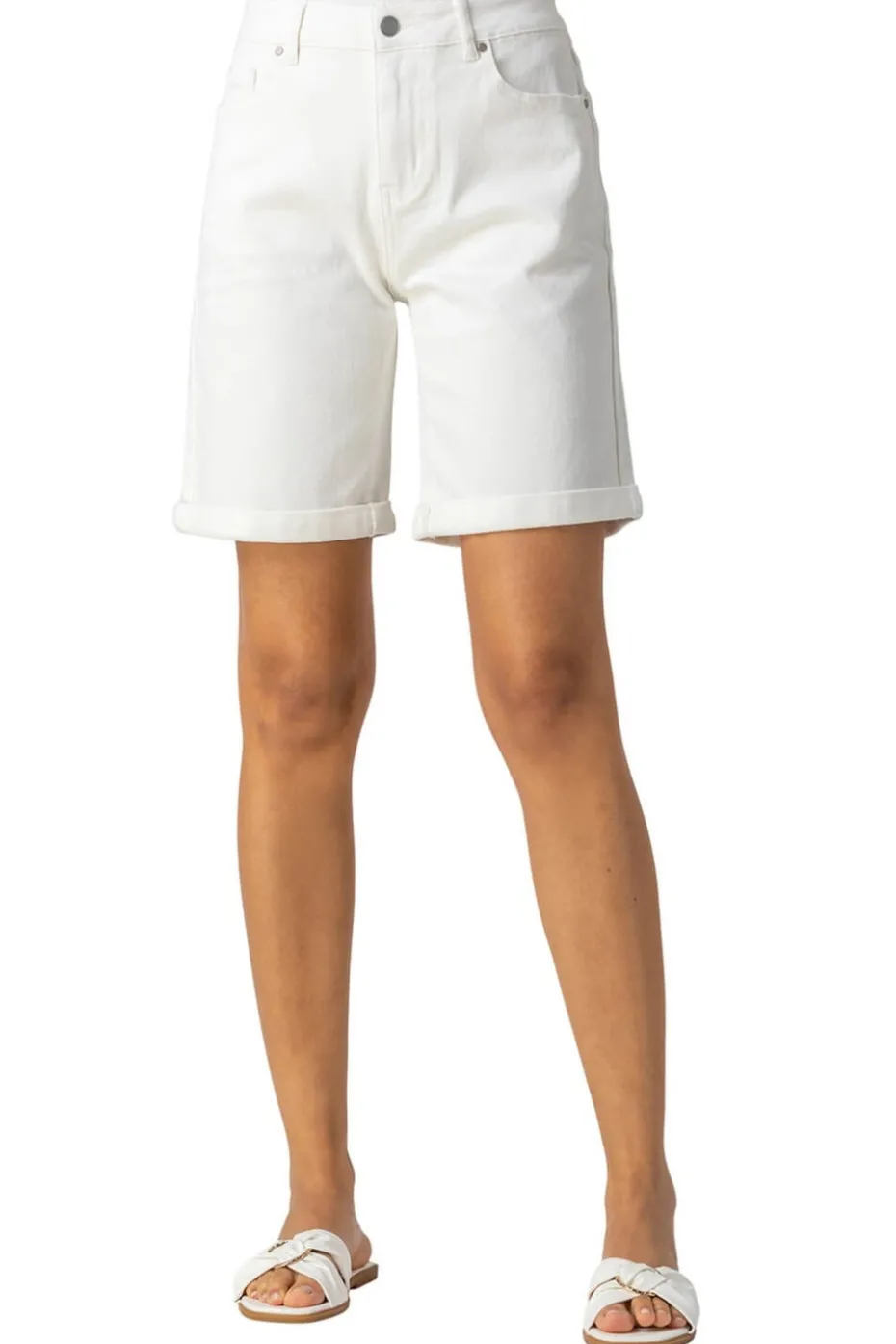 Roman White Turned Hem Denim Stretch Shorts