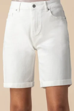 Roman White Turned Hem Denim Stretch Shorts
