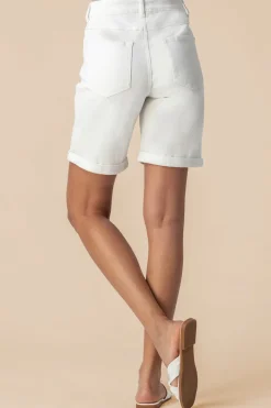 Roman White Turned Hem Denim Stretch Shorts