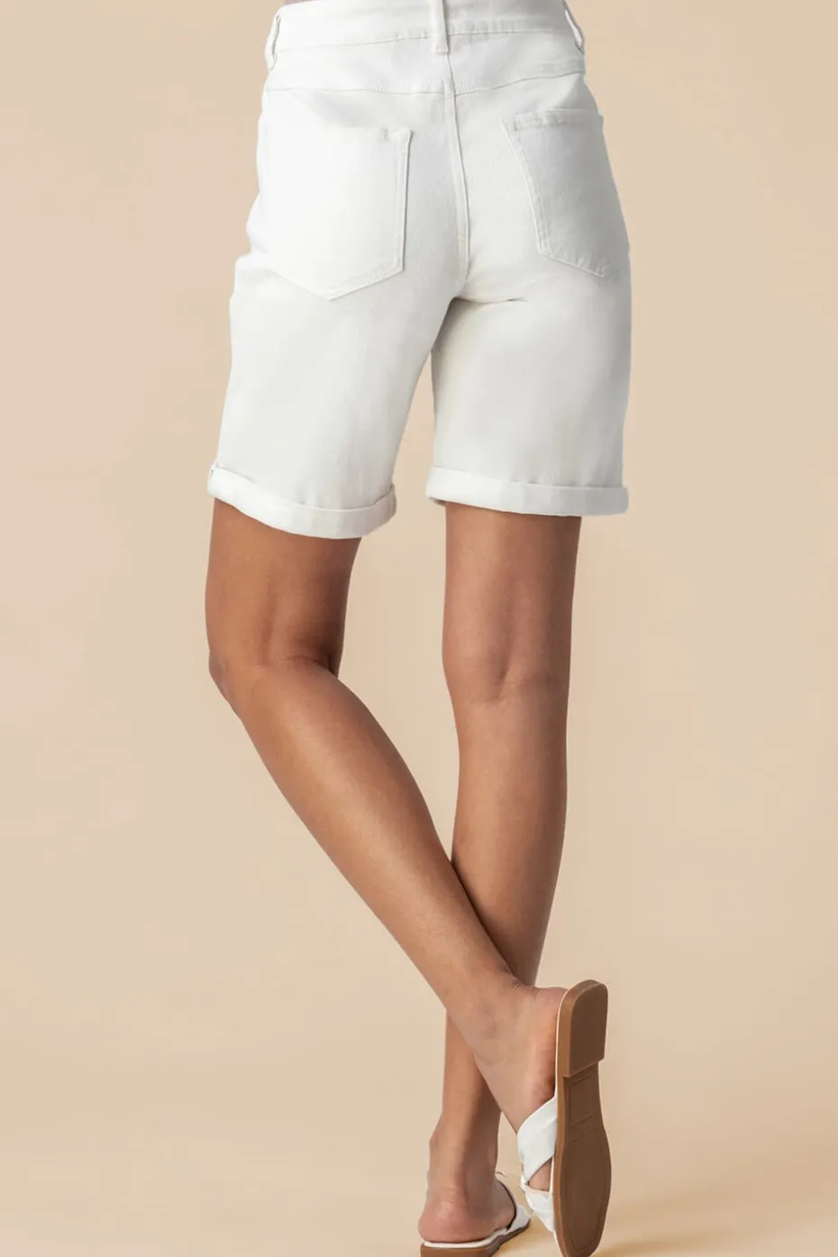 Roman White Turned Hem Denim Stretch Shorts
