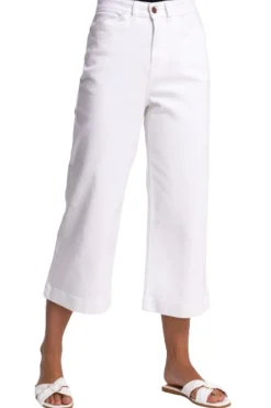 Roman White Wide Leg Stretch Denim Cropped Culottes