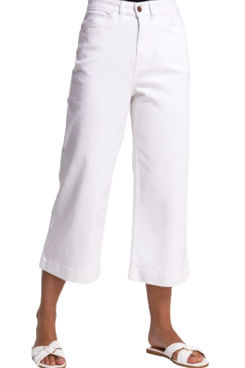 Roman White Wide Leg Stretch Denim Cropped Culottes