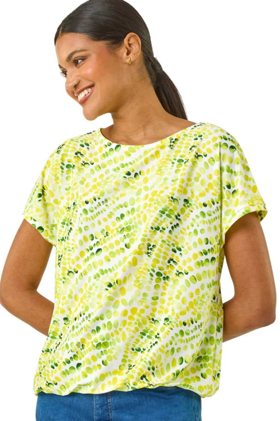 Roman Yellow Abstract Print Bubble Hem Top