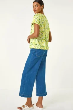 Roman Yellow Abstract Print Bubble Hem Top