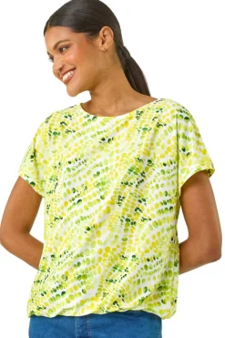 Roman Yellow Abstract Print Bubble Hem Top