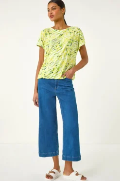 Roman Yellow Abstract Print Bubble Hem Top