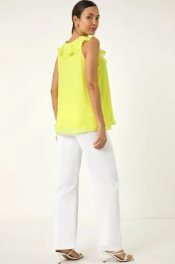 Roman Yellow Chiffon Ruffle Vest Top