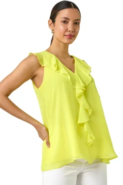 Roman Yellow Chiffon Ruffle Vest Top