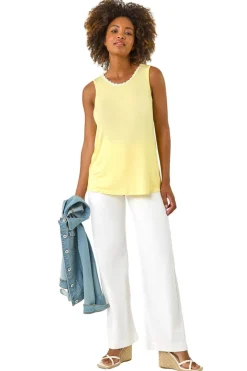 Roman Yellow Daisy Neck Trim Vest Top