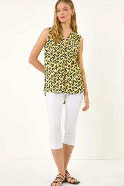 Roman Yellow Geo Print Pleat Front Vest Top